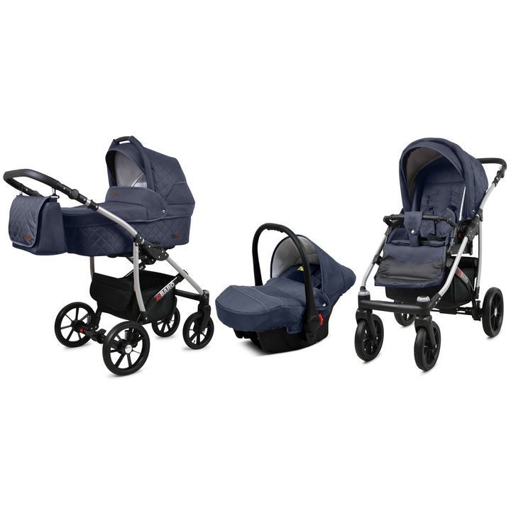 Carucior de Copii BabyLux QBARO 3in1, Adanc Reversibil, Scaun Autofaza, Cadru Aluminiu, Culoare Antracyt