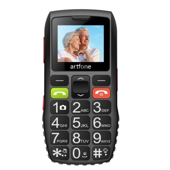 Telefon Mobil Cu SOS Si Lanterna pentru Pensionari/Deficienta de vedere/Varstnici, butoane mari, pictograme uriase, Dual SIM, Bluetooth, FM, Camera 3MP, memorie interna 128 MB, 122 x 59 x 13 mm