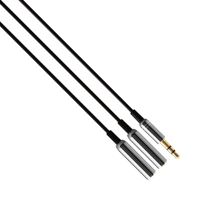 Аудио кабел, Earldom AUX201, 3.5mm жак, М/М, 0.4м, Черен