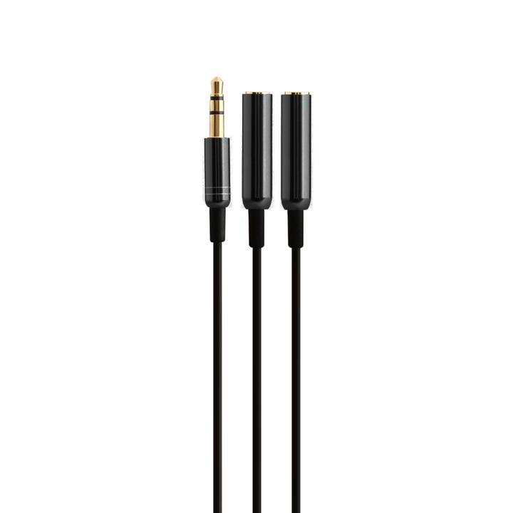 Earldom AUX201 audiokábel fejhallgatóhoz, Jack 3,5 mm-es dugasz és 2 x Jack 3,5 anya, 40 cm