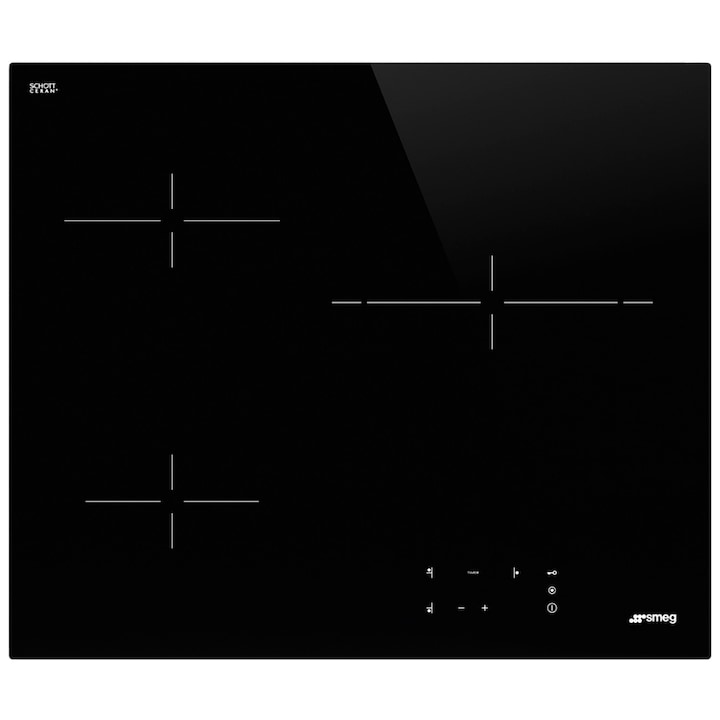 Стъклокерамичен плот за вграждане Smeg SE263TD1, 6300 W, 3 зони, 9 степени, Защита от прегряване, Черен