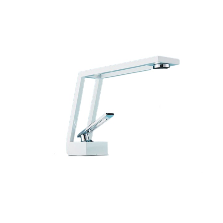 Месингов смесител за мивка AquaSpa, Бял, Едноръкохватков