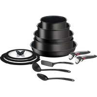 Set 13 piese vase de gatit Tefal Ingenio Unlimited, oale de 16/20 cm, tigaie saute 24 cm, tigai 24 / 28 cm, 2 manere detasabile, 3 spatule, 3 capace de sticla 16 / 20/ 24 cm, inductie, maner detasabil