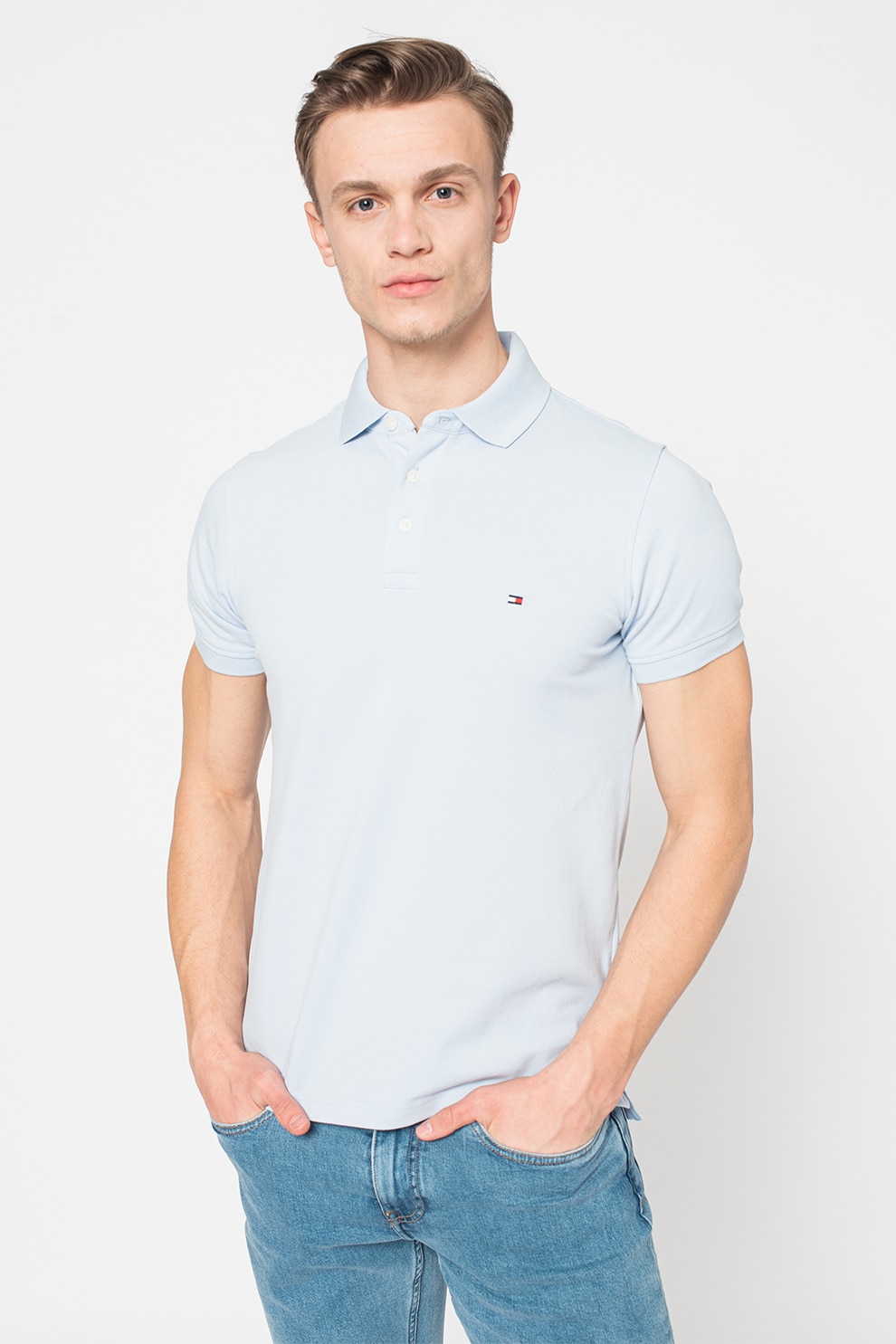 Tricou polo barbati Tommy Hilfiger, Albastru pastel, S