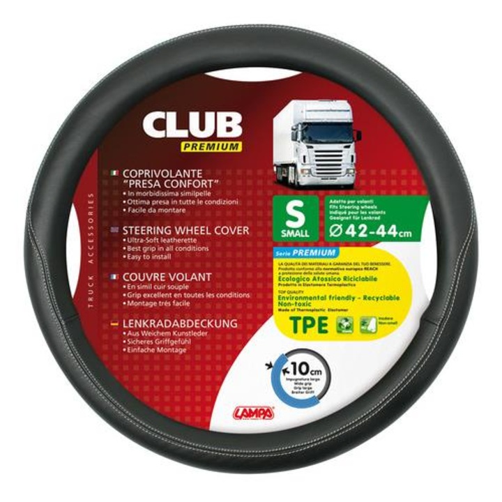 Husa volan Lampa Club Premium, 42/44 cm, Negru