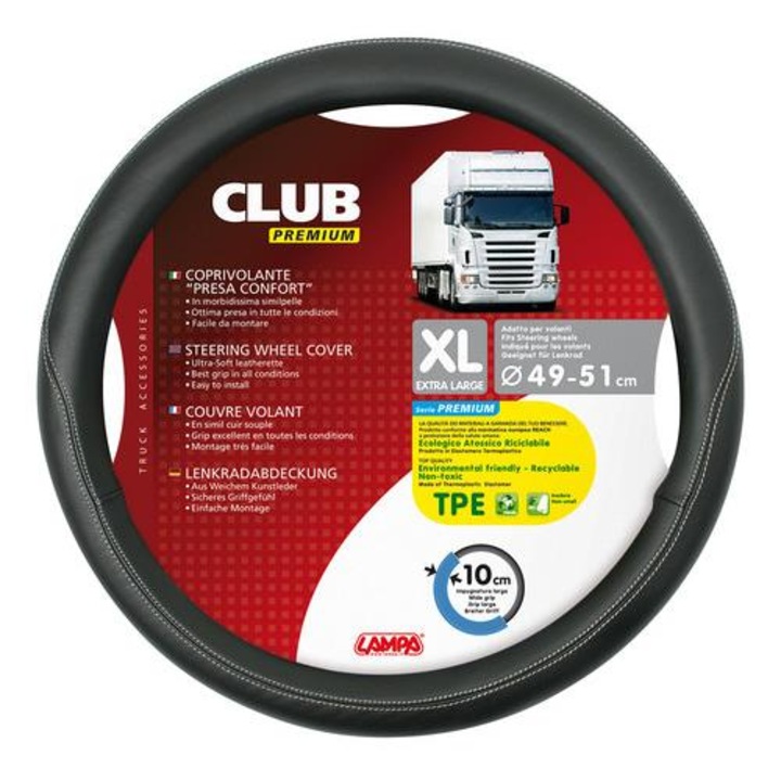 Калъф за волан Lampa Club Premium, 49/51 см, Черен