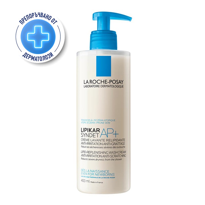 Гел крем почистващ против раздразнения La Roche-Posay Lipikar Syndet AP+ за бебета, Деца и възрастни, Кожа с атопична тенденция, 400 мл