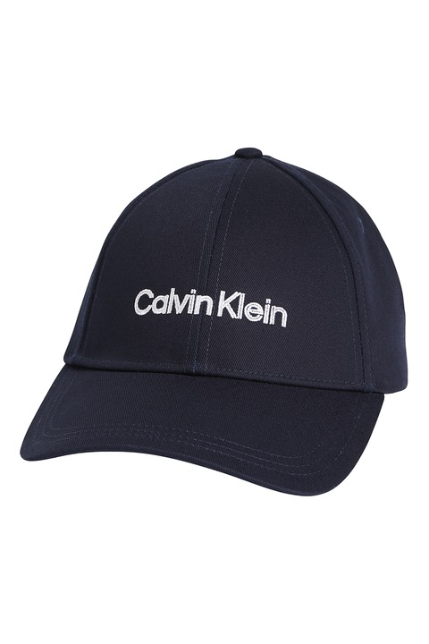 CALVIN KLEIN, Шапка от органичен памук с бродирано лого, бяло, тъмно морско синьо