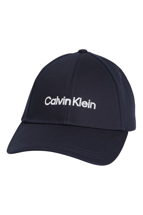 CALVIN KLEIN, Sapca de bumbac organic cu logo brodat, Alb, Bleumarin inchis