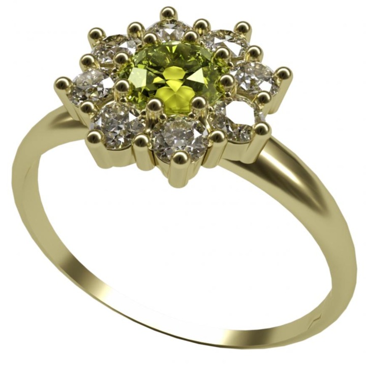 Inel dama, A-B, Argint/Pietre pretioase, Auriu/Verde