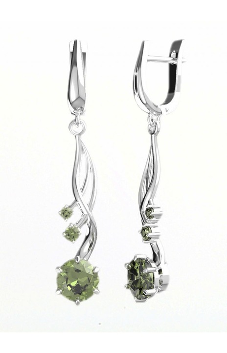 Дамски Обеци A-B, Сребро 925, Молдавит, Висящи обеци