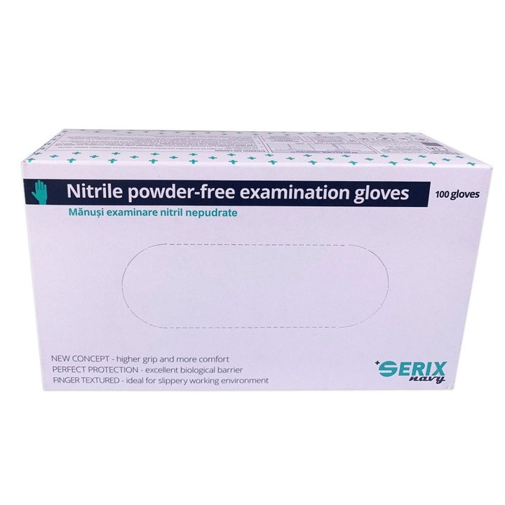 Serix nitril kesztyű, 100 db-os doboz, orvosi, eldobható, texturált, púdermentes, kék, S méret