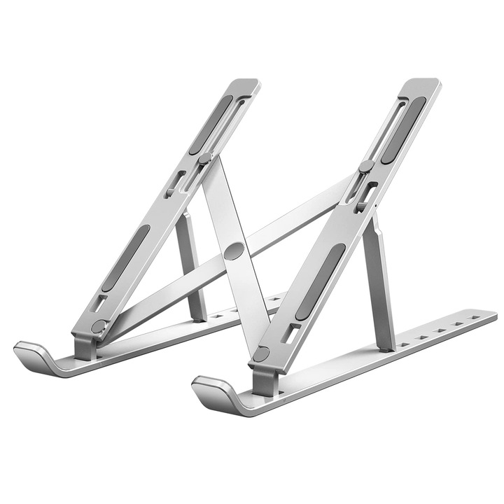 Suport laptop, ijoynewk®, Aluminiu, Pliabil, Portabil, Reglabil, 15.6'', Argintiu