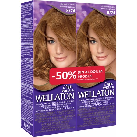 Pachet promo: 2 x Vopsea de par permanenta Wella Wellaton 8/74 Charamel ...