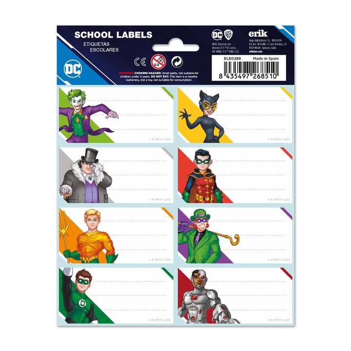 Set 16 etichete autodezive Dc Comics Batman, 8x4 cm, pentru caiete, agende, calendare