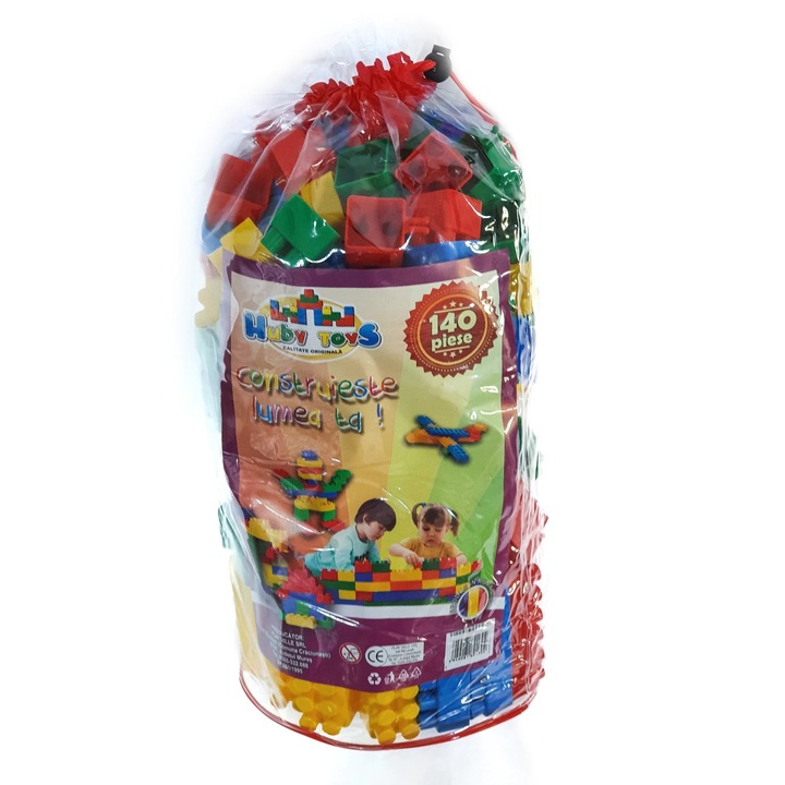 Jucarie creativa pentru copii, cuburi de constructie din plastic pentru a dezvolta inteligenta, creativitatea si imaginatia celor mici,140 de piese