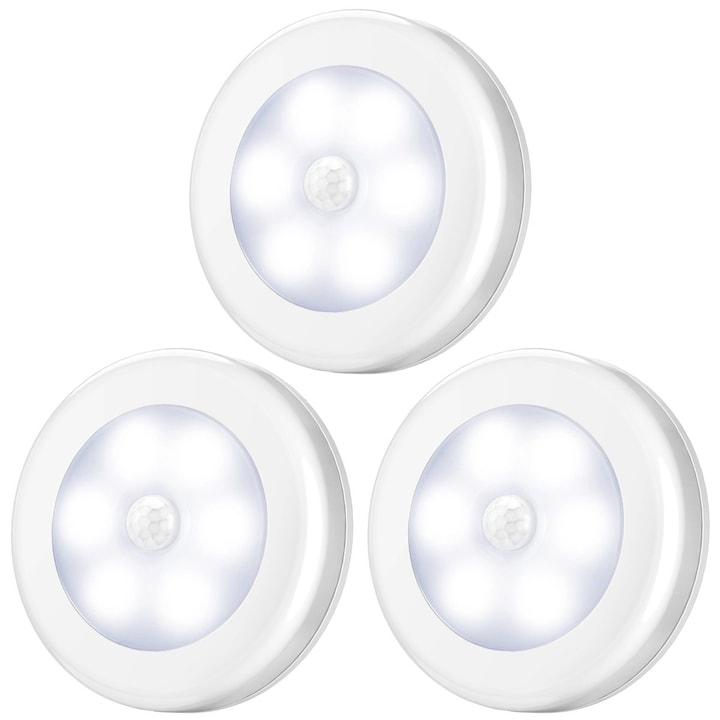 Set 3 Lampi de veghe LED Zepo cu senzor zi-noapte, ijoynewk, 35lm, 6000k, lumina alba, alb