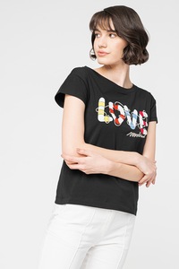 Love Moschino, Тениска с овално деколте и лого, Бял, Жълт, Черен, 46