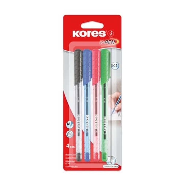 Set 4 pixuri cu bila, Kores, „K1-M”, mixt, grosime scriere M, Multicolor