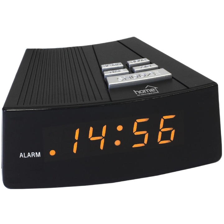Ceas de birou si masa, Home LTC 03, digital, paralelipiped, plastic, negru, 11.5 x 9.5 x 4.5 cm, afisaj LED, functie alarma