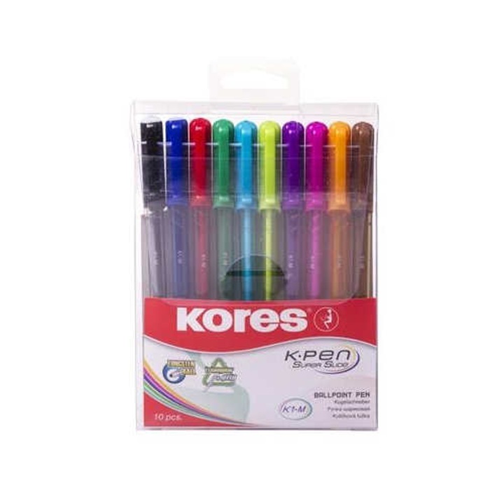 Комплект от 10 броя триъгълни химикалки Kores Multicolor