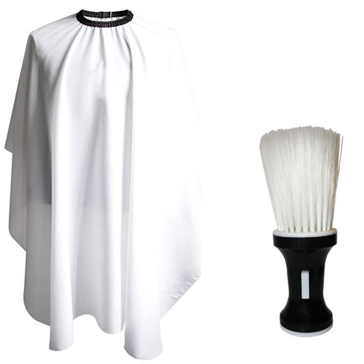 Set accesorii frizerie Ardette, model AdrianoW, 2 piese, Alb, cu pelerina pentru tuns si pamatuf