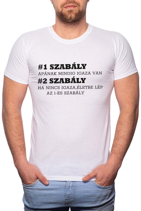 Apa szabálya, Normál fazonú feliratos férfi poló, 100% Pamut, GR402, Fehér