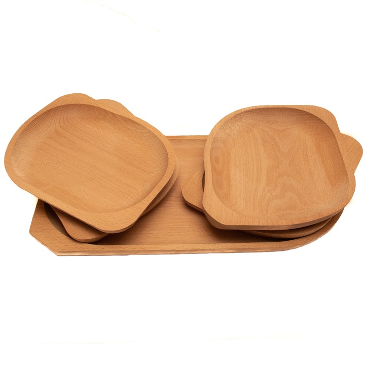 5 részes fa tálcakészlet, 430x230 mm / 234X196mm