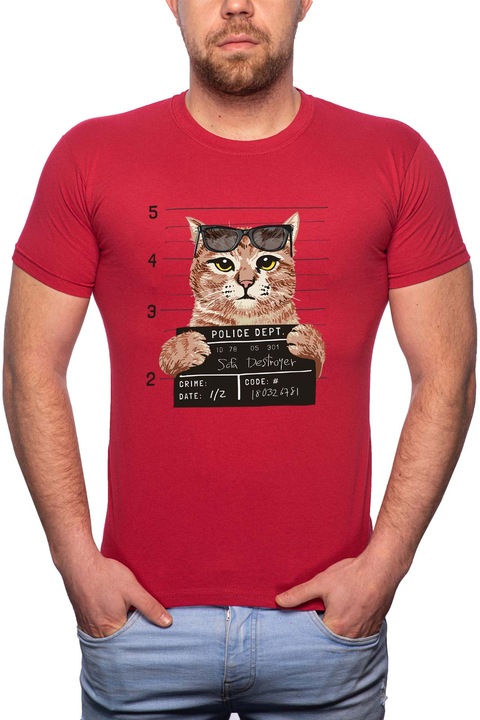 Arrested, Normál fazonú feliratos férfi poló, 100% Pamut, R415, Piros