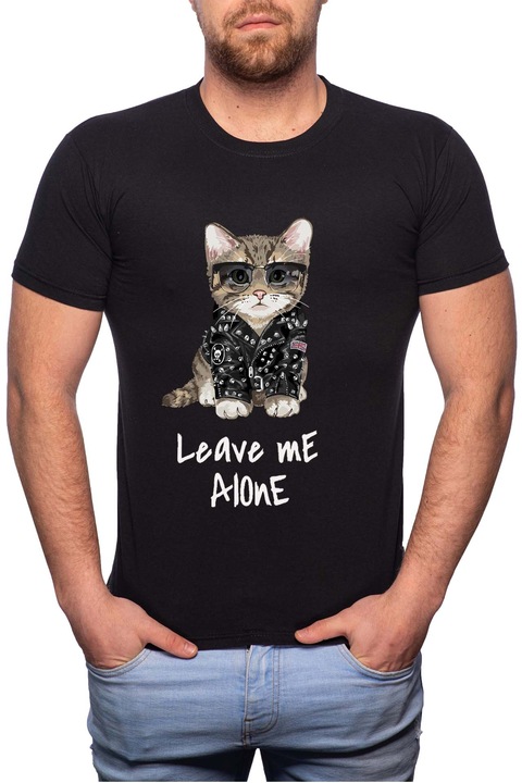 Leave Me Alone, Normál fazonú feliratos férfi poló, 100% Pamut, G414, Fekete