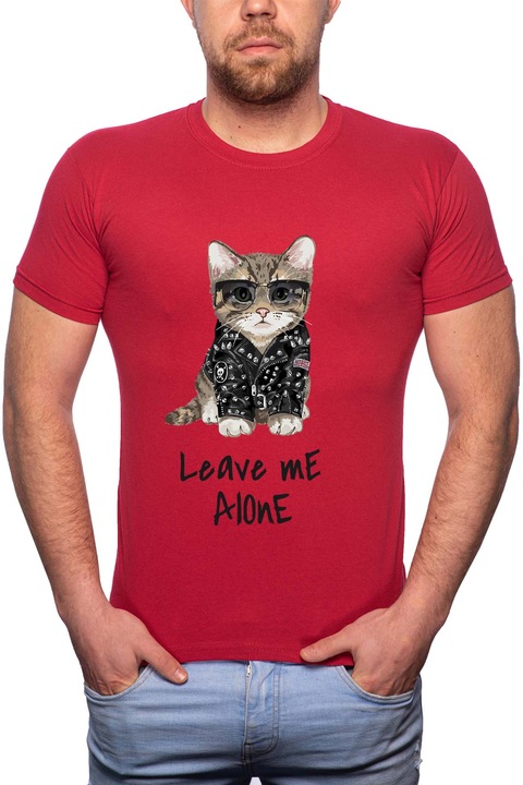 Leave Me Alone, Normál fazonú feliratos férfi poló, 100% Pamut, G414, Piros