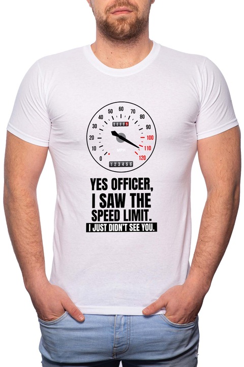 Speed Limit, Normál fazonú feliratos férfi poló, 100% Pamut, G416, Fehér