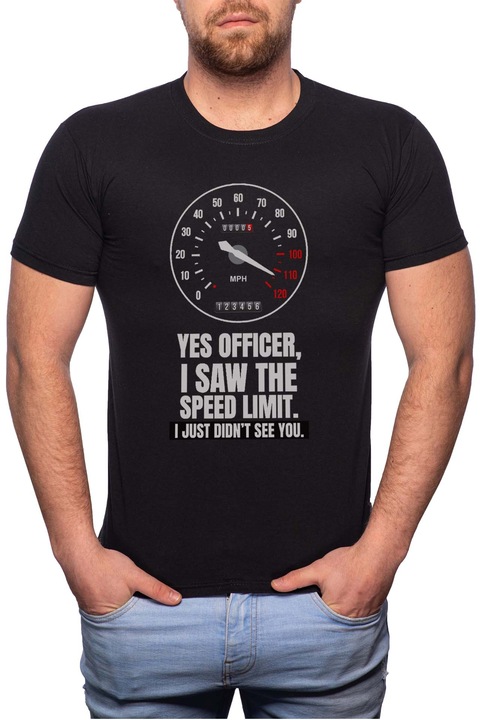 Speed Limit, Normál fazonú feliratos férfi poló, 100% Pamut, G416, Fekete