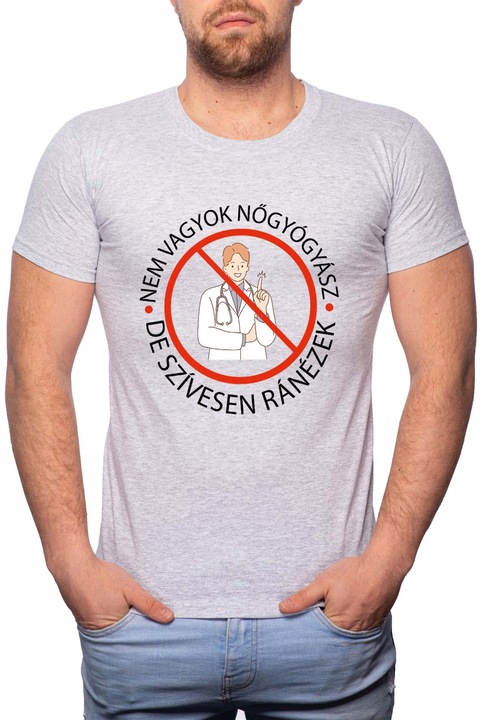 Nőgyógyász, Normál fazonú feliratos férfi poló, 100% Pamut, GM418, Szürke