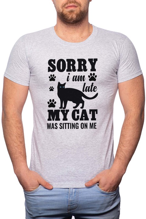 My Cat, Normál fazonú feliratos férfi poló, 100% Pamut, R423, Szürke