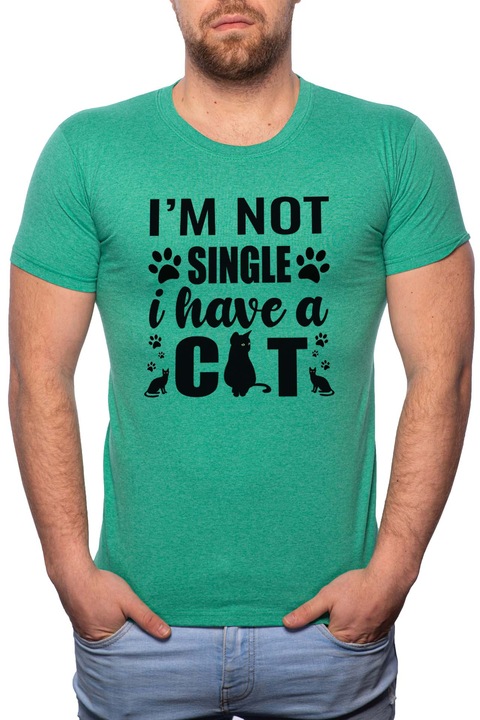 I Have a Cat, Normál fazonú feliratos férfi poló, 100% Pamut, G424, Zöld