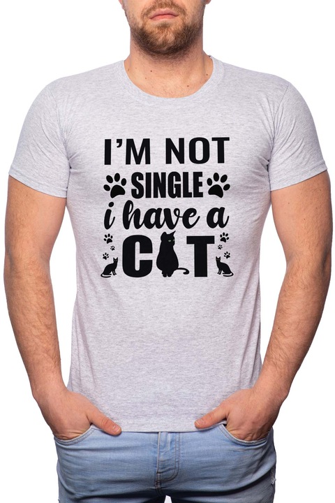 I Have a Cat, Normál fazonú feliratos férfi poló, 100% Pamut, G424, Szürke