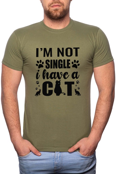 I Have a Cat, Normál fazonú feliratos férfi poló, 100% Pamut, G424, Khaki