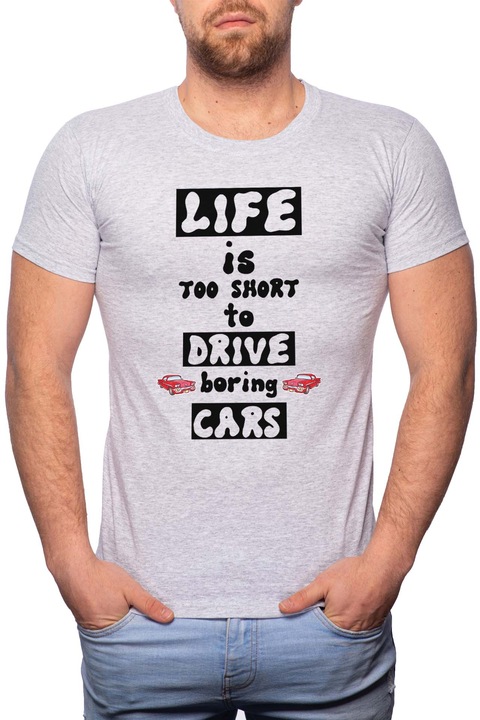 Life is Short, Normál fazonú feliratos férfi poló, 100% Pamut, GR427, Szürke