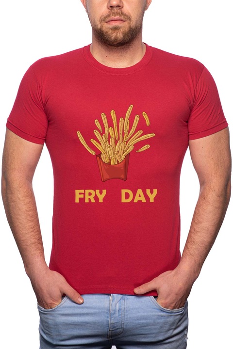 Fry Day, Normál fazonú feliratos férfi poló, 100% Pamut, GM431, Piros