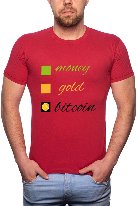 Bitcoin, Normál fazonú feliratos férfi poló, 100% Pamut, GR432, Piros