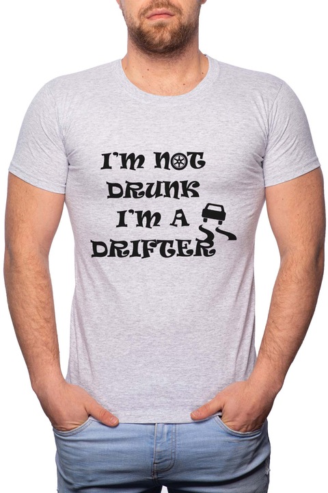 Drifter, Normál fazonú feliratos férfi poló, 100% Pamut, GM433, Szürke