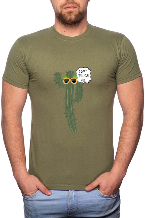 Cactus, Normál fazonú feliratos férfi poló, 100% Pamut, R434, Khaki
