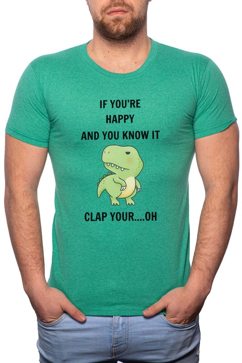 T-Rex, Normál fazonú feliratos férfi poló, 100% Pamut, R436, Zöld