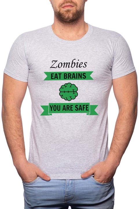 Zombies, Normál fazonú feliratos férfi poló, 100% Pamut, G439, Szürke
