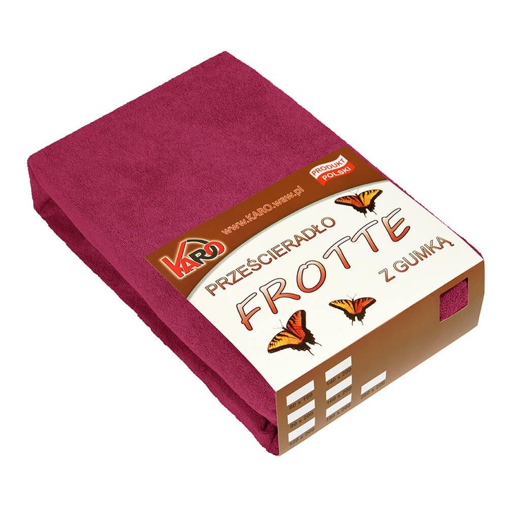 Cearceaf cu elastic Karo Terry, Frotir, 200g/m2, 200x220 cm, Rosu inchis