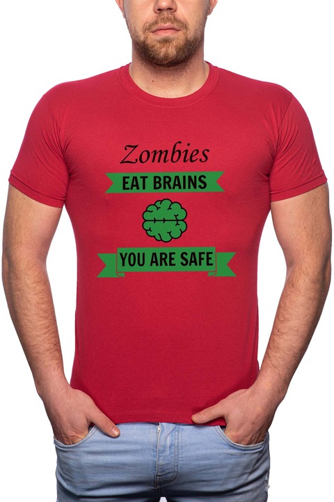 Zombies, Normál fazonú feliratos férfi poló, 100% Pamut, G439, Piros