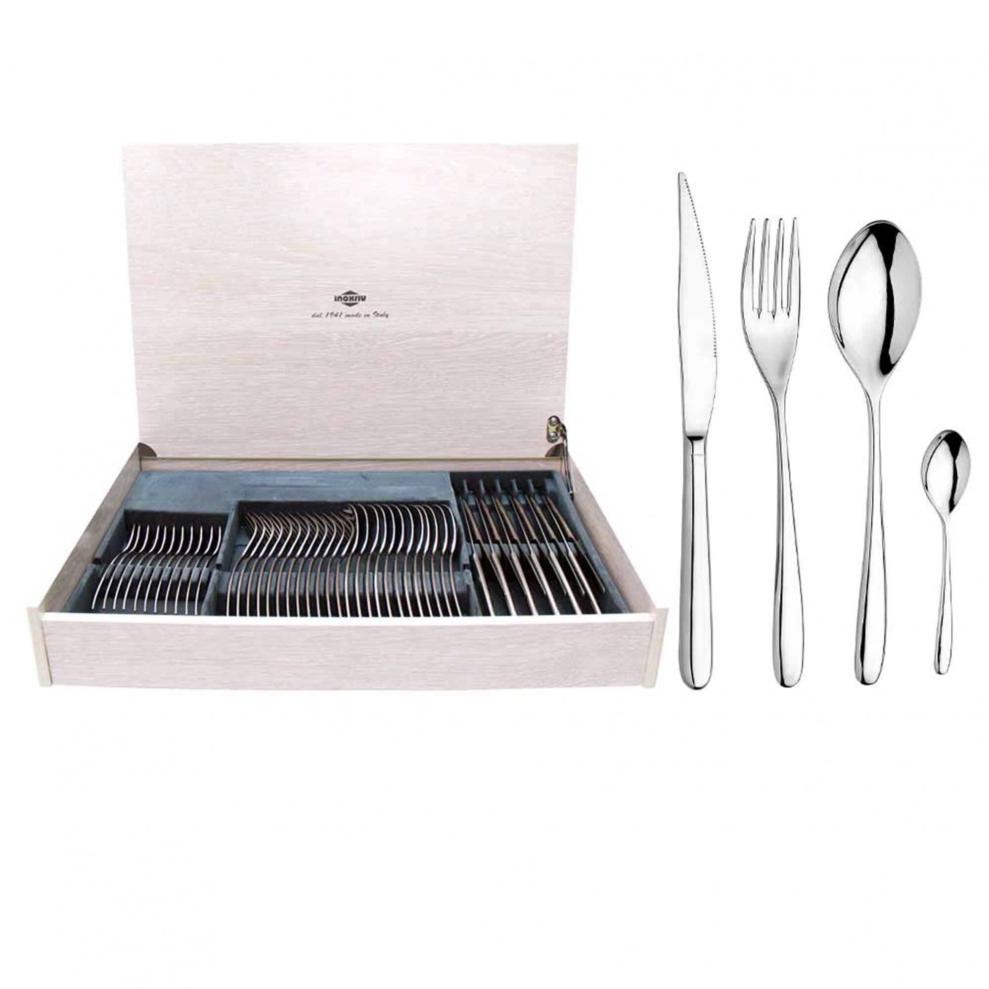 Set tacam Novecento, Inoxriv, 48 piese, cutie lemn