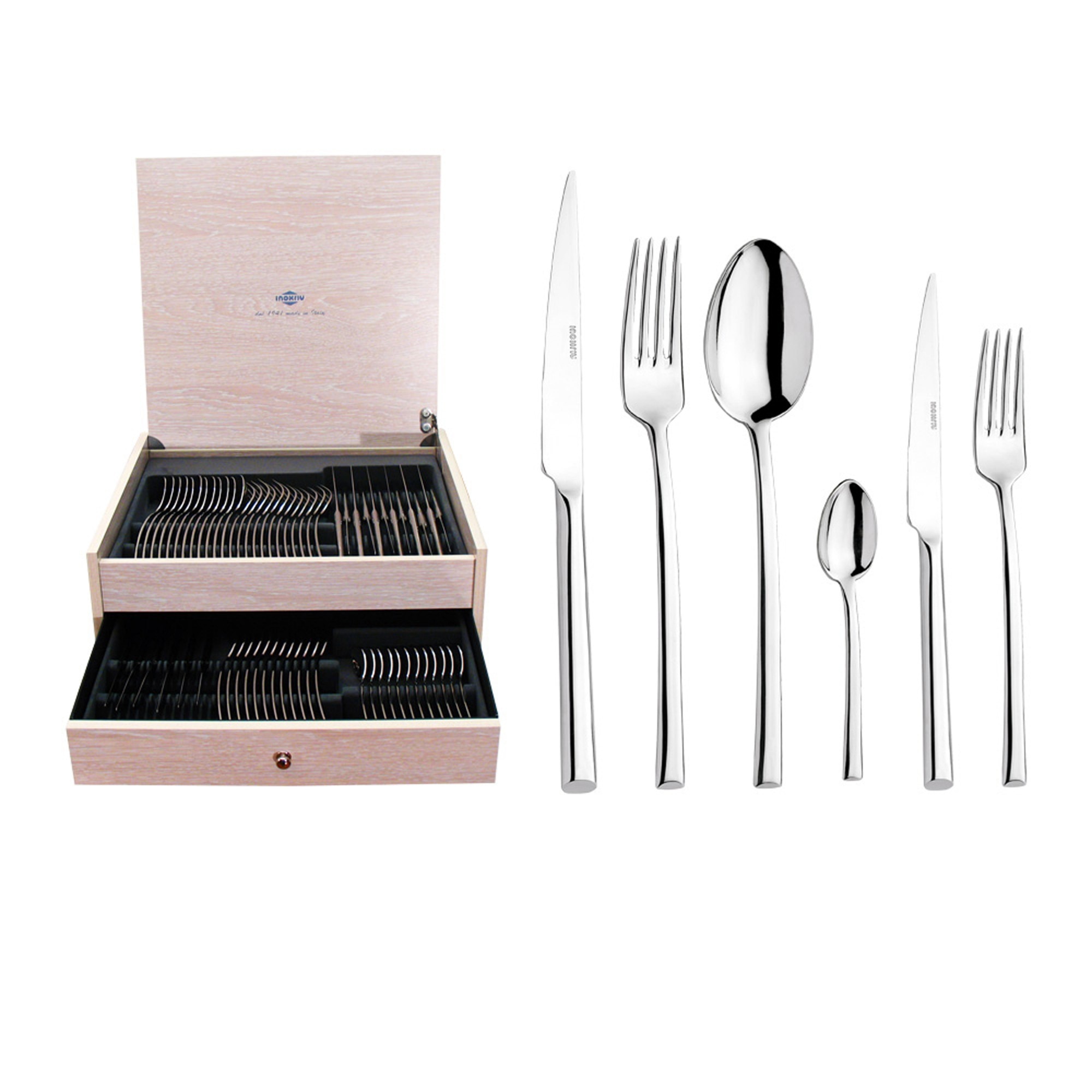 Set tacam Medea, Inoxriv, 72 piese, cutie lemn cu sertar