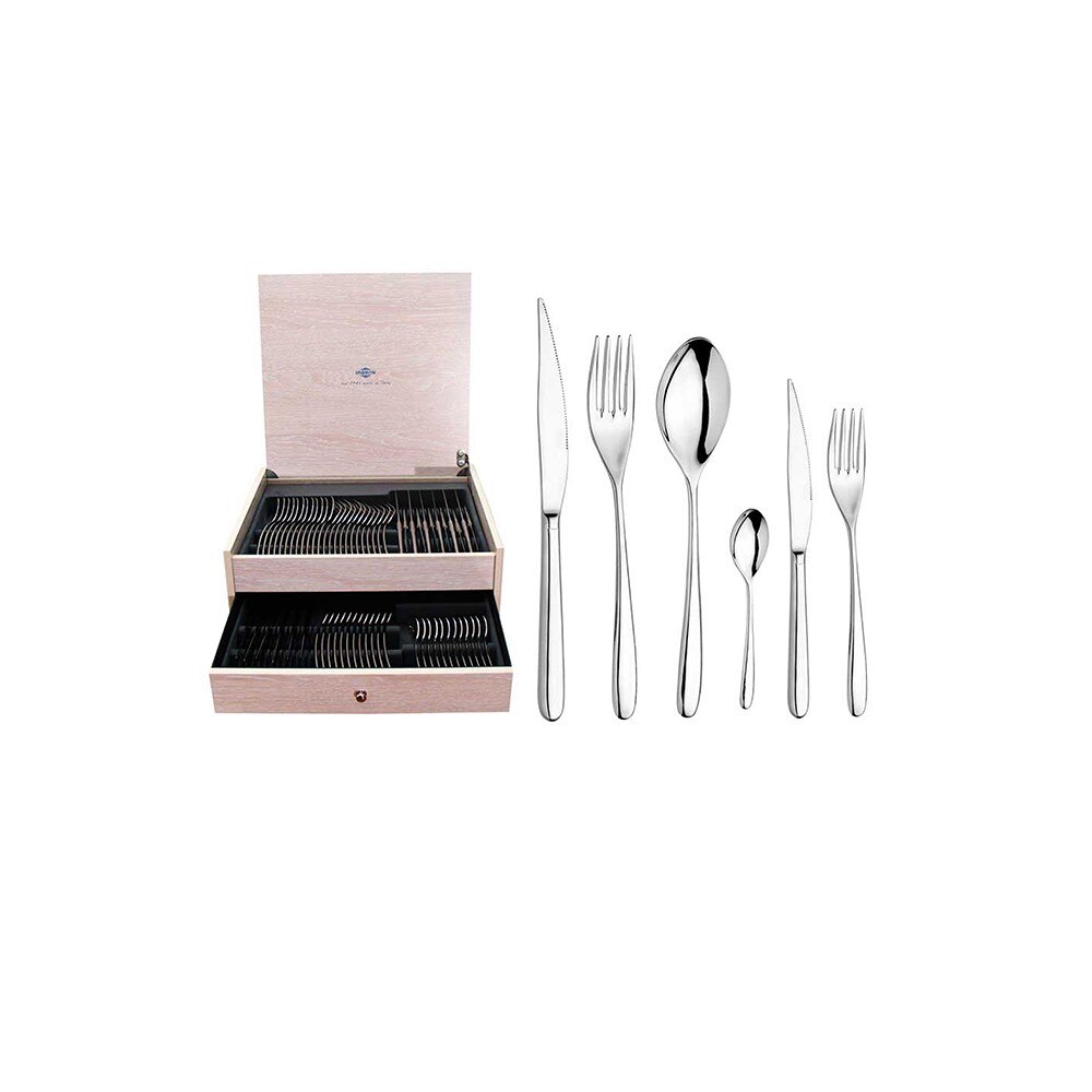 Set tacam Novecento, Inoxriv, 72 piese, cutie lemn cu sertar